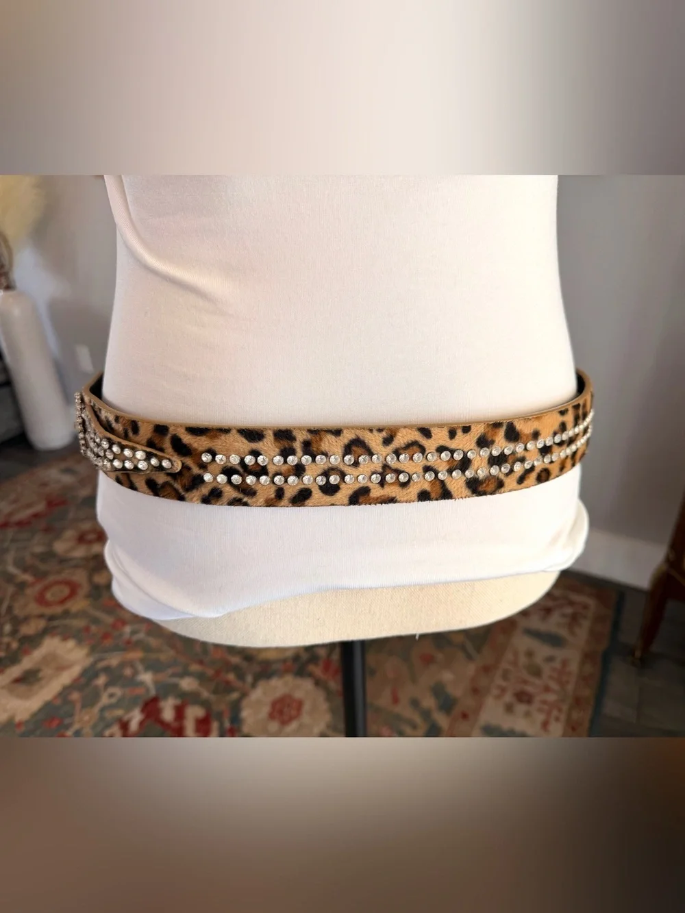 Leopard Print Rhinestone Western Belt